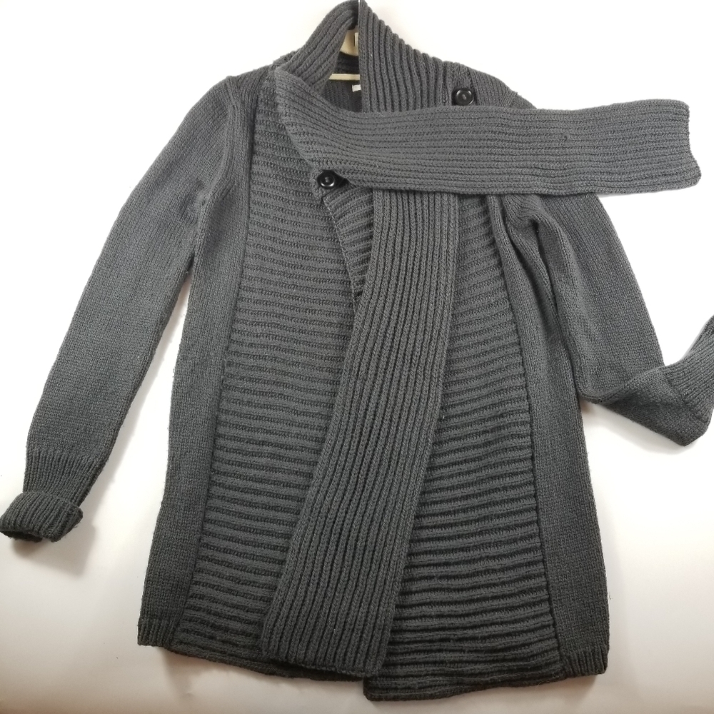 Kenneth Cole Open Front Cardgian with Neck Wrap in Dark Grey, O/S